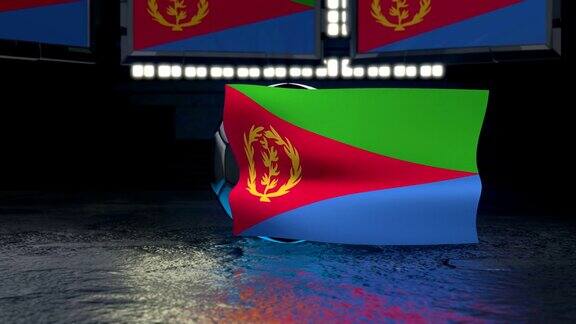 厄立特里亚国旗围绕着一个足球飘扬