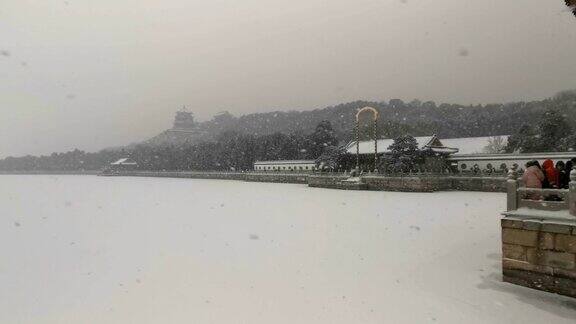 北京颐和园冬季下大雪的视频