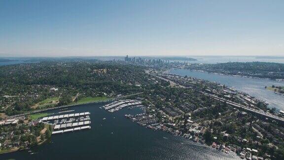 美国华盛顿州西雅图市阳光湖联盟空中俯瞰