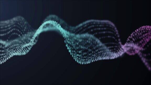 4K分辨率的二进制代码模式未来粒子数字景观波抽象背景的商业科学和技术