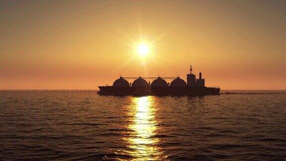 日落时的液化天然气船