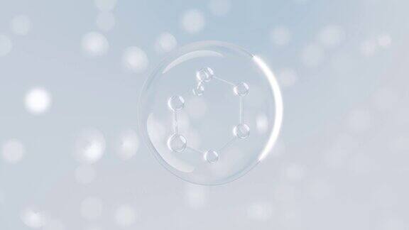 气泡内分子动画可用于教育、科学或化妆品行业背景3d渲染
