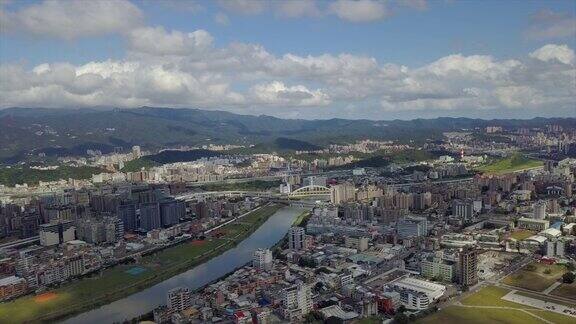 台湾白天台北市市景名江大桥航拍4k全景图