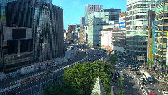 东京银座城市街道和建筑物鸟瞰图倾斜