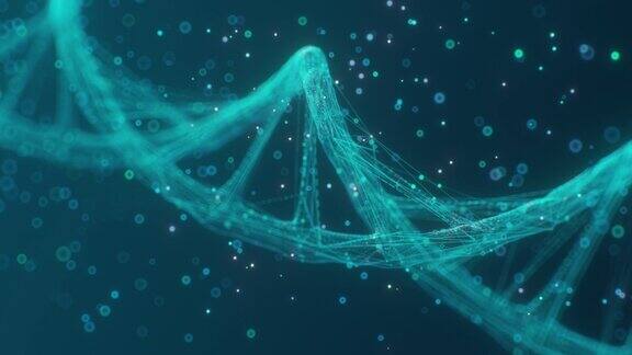 蓝色背景上旋转的DNA发光分子的无缝动画