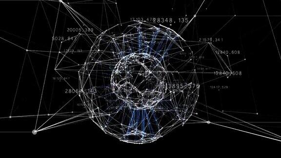 美丽的3d动画增长的商业网络移动通过网格与数字和图表全球商业和技术概念循环动画4K超高清3840x2160