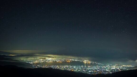 延时:日本长野高博内苏瓦湖的星迹