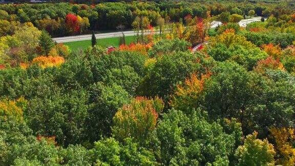风景优美的乡村驾驶树木与惊人的秋天颜色