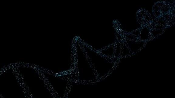 DNA双螺旋在黑暗的背景上抽象的闪闪发光从粒子构建DNA的动画科学动画科学与遗传信息概念设计