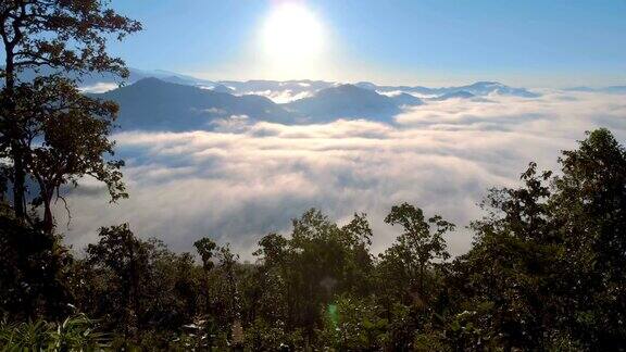 空中男子站在山上在晨曦中举起双手