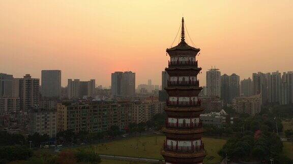 日落时分广州市中心名塔航拍4k中国全景