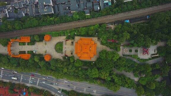 中国白天时间武汉市黄鹤寺交通公路铁路空中俯视图4k