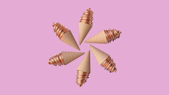 抽象冰淇淋蛋筒粉色场景3d渲染运动甜食概念