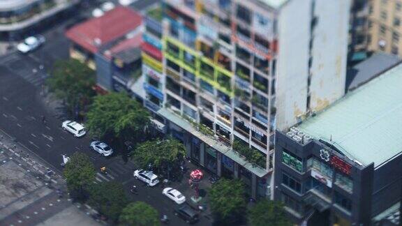 一个微型城市景观在阮顺街在胡志明高角度视角倾斜