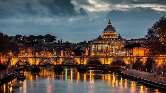 罗马台伯和圣彼得斯大教堂意大利梵蒂冈-时间流逝