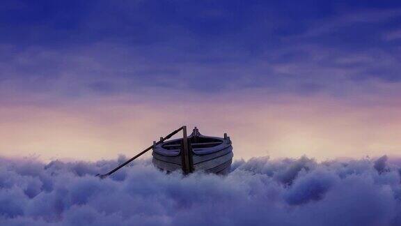 蓝色云层上的废弃木船