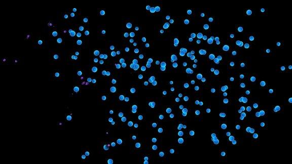 病毒细胞破坏健康细胞的三维模型在黑色背景与Alpha通道病毒在体内的视觉演示治疗癌症【科学】医学概念3d动画
