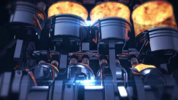 旋转V8引擎3D动画与爆炸