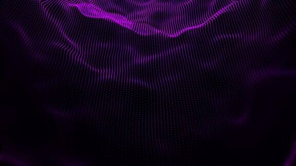 紫色粒子波浪纹理与发光粒子网络或技术数字背景