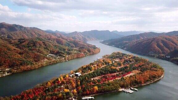 韩国首尔奈美岛秋季鸟瞰图