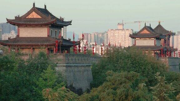 夕阳下的古城墙陕西西安中国