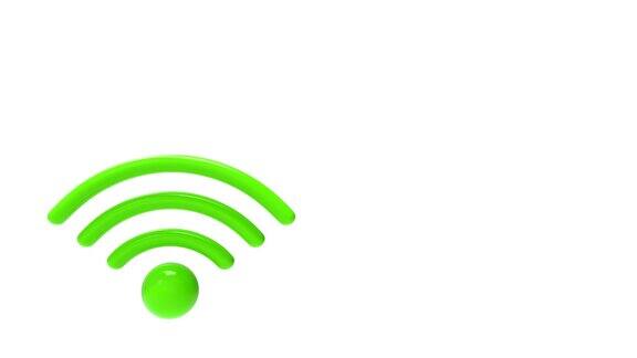 绿色wifi标志旋转并落在白色背景上设计空间