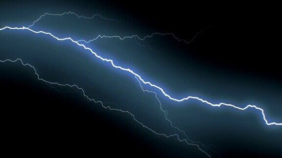 一套美丽的闪电打击在黑色的背景电子风暴17视频蓝色现实雷电在循环动画