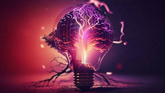 人脑中的人工神经网络与灯泡3D视频循环运动隐喻背景