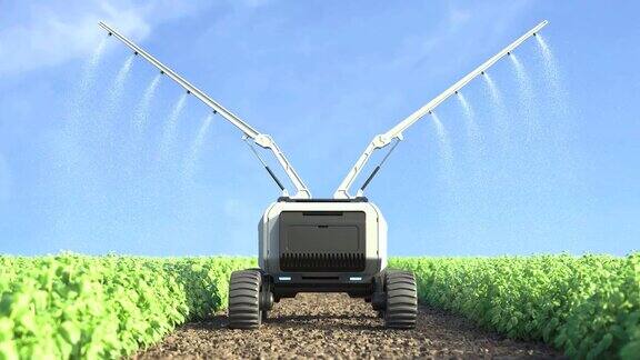 农业机器人在智能农场工作机器人在菜园施肥智能农业耕作概念