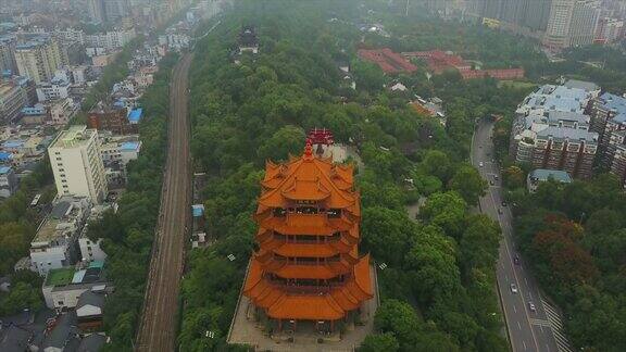 中国白天时间武汉市黄鹤寺交通公路铁路空中俯视图4k