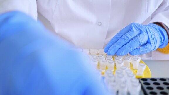 在实验室研究医学样本的实验室科学家实验室概念女技术员化学家用试管工作医学诊断、研究和遗传癌症科学
