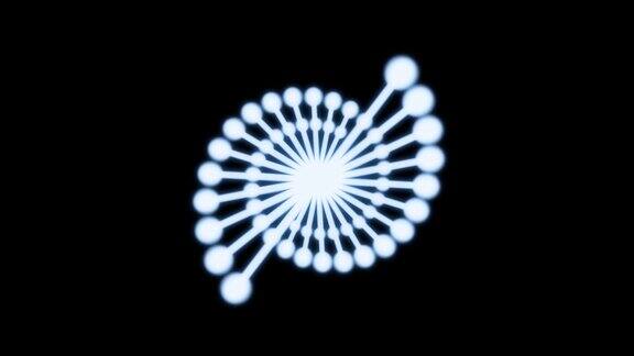 由黑色背景上的粒子组成的发光DNA的2D动画60fps在看