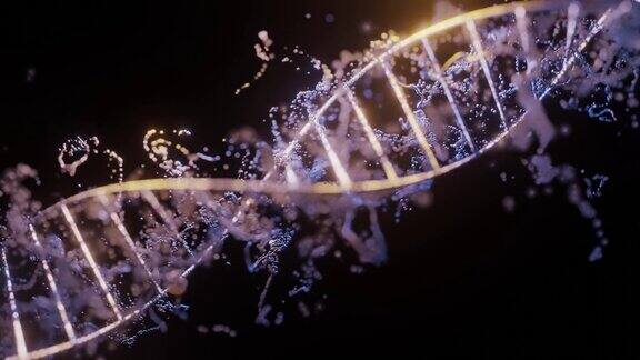 未来抽象闪闪双螺旋DNA生物大分子旋转景深神秘来源基因组科学3D视频动画遗传信息设计