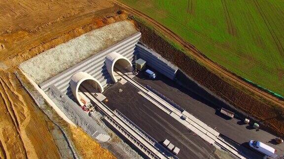 皮尔森附近铁路建筑工地新隧道鸟瞰图建设从捷克到德国的新高速铁路