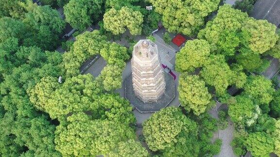 中国苏州虎丘公园鸟瞰图