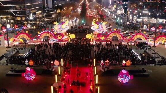 鸟瞰图古城墙南门庆祝中国春节西安陕西中国