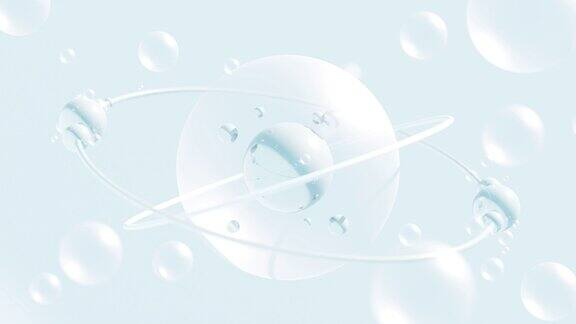 抽象的背景与透明的球形气泡和DNA链三维动画