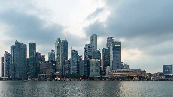 滨海湾新加坡白天到晚上的时间流逝视频
