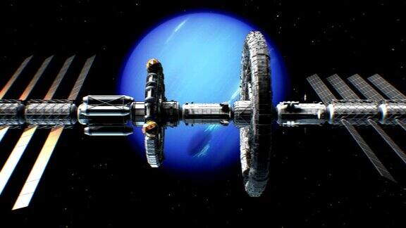 科幻星际飞船在海王星的背景