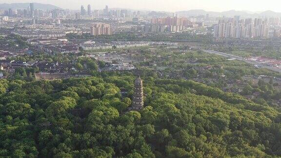 中国苏州虎丘公园鸟瞰图