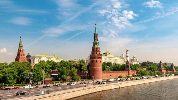 莫斯科城市时间流逝在克里姆林宫宫殿红场和莫斯科河莫斯科俄罗斯4K时间流逝