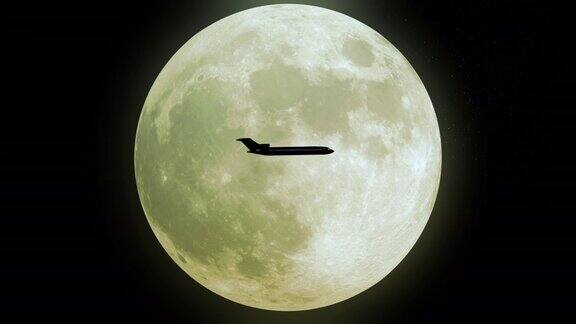 一架商业飞机飞过月球无缝循环