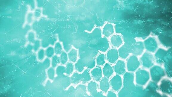 现代闪亮抽象化学六边形分子动画复制空间青蓝背景