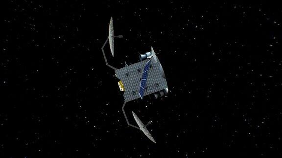 虚拟人造卫星在星星背景上旋转无缝循环3d动画