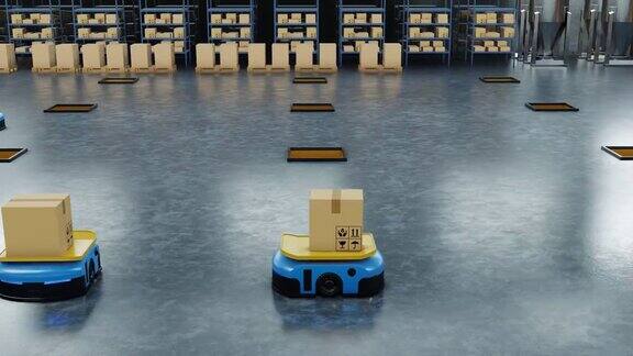 一群机器人每小时能高效地分拣数百个包裹(自动引导车辆)