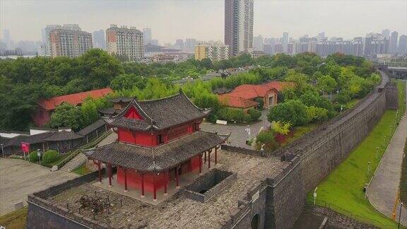 中国武汉市白天时间著名炮台寺齐一门航拍全景4k