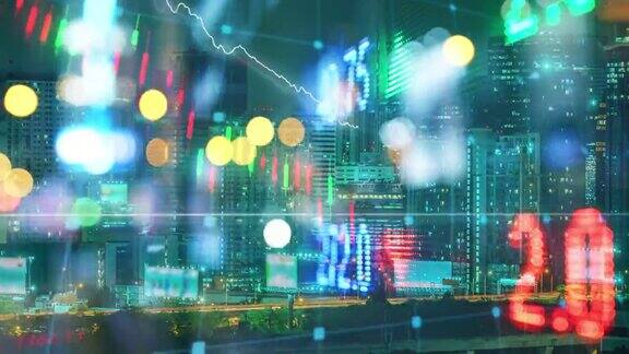 证券交易所市场分析、金融企业投资烛台股价图表及人工智能指标交易与数字技术