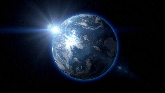蓝色地球和太阳一起旋转