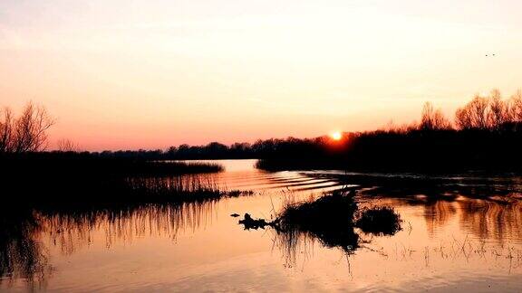 多瑙河三角洲美丽的日落