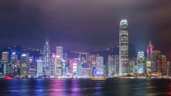 延时拍摄-香港维多利亚港城市夜景